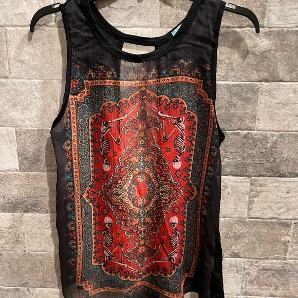❤️ WORKSHOP SHEER GRAPHIC TIE BACK TANK TOP SIZE SMALL - Picture 2 of 5